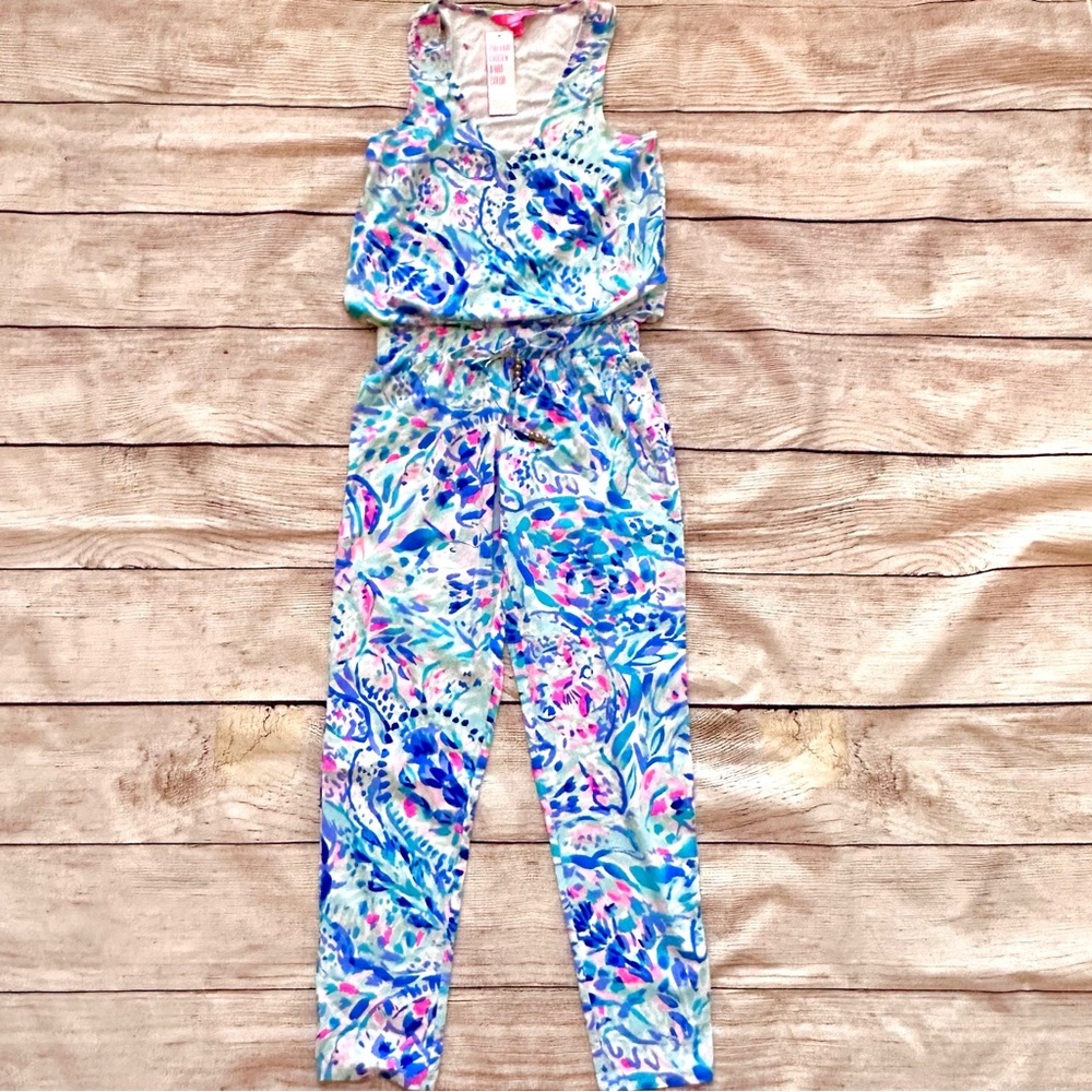 NWT Lilly Pulitzer Paulina Aqua Pink Knit Sleeveless Jumpsuit Ladies Sz XS